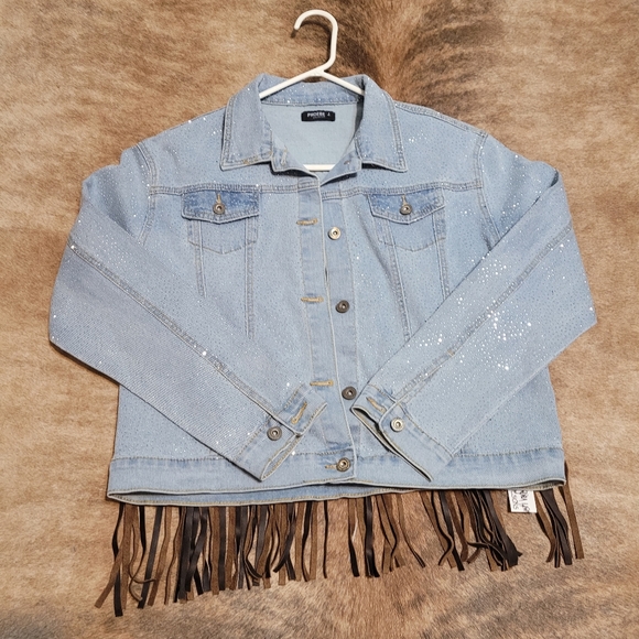 Custom Jean Jacket w/Louis Vuitton Fringe - Picture 2 of 7